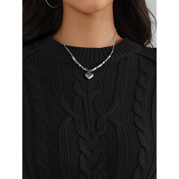 Women's Oversized Cable Knit Cotton Pullover Sweater Fall Casual Classic - Picture 5 of 6